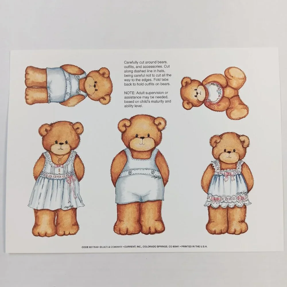 Current Lucy & Company Paper Doll Set Bears Family 6 Sheets in Folder